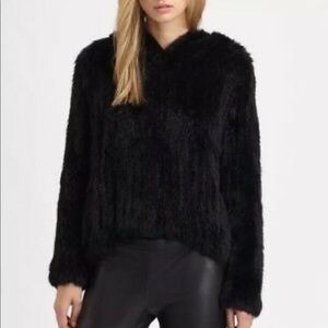 MILLY black real rabbit fur sweater jacket